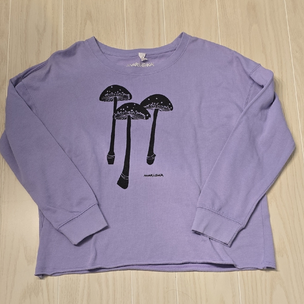 Marushka Purple Mushroom Hand Printed Light Sweatshirt Medium C010